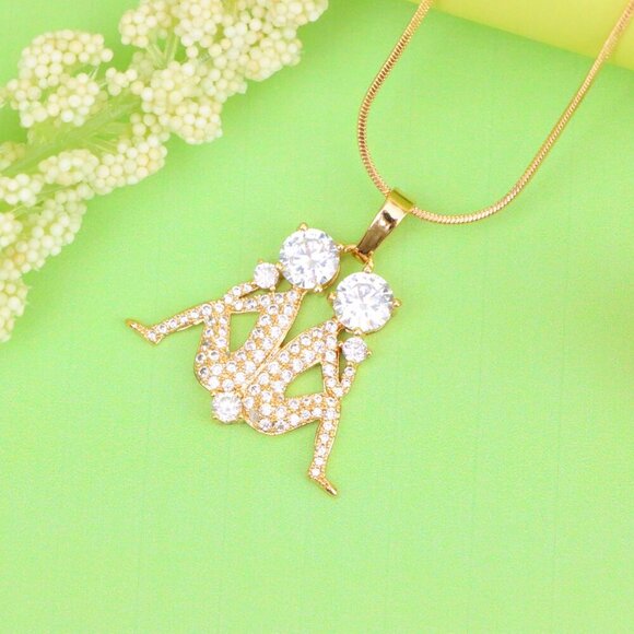 "Gemini Zodiac Rose Gold Pendant with Twin Sparkling CZ Accents, XPPT1543 - Picture 12 of 13